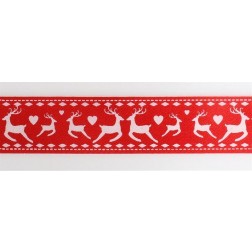 Printed Reindeer Ribbon (24mm x 25m) - Red