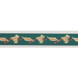Holly and Ivy Leaves Ribbon (24mm x 25m) - Green