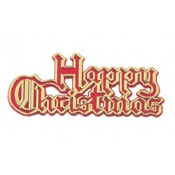 Plastic Happy Christmas Sentiment (70mm) - Red and Gold