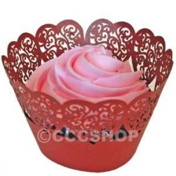 Cupcake Wrapper - Red Hearts Decorative Lace 