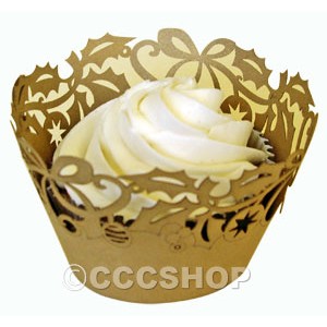 Cupcake Wrapper - Gold Holly Decorative Lace 