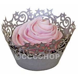 Silver Stars Cupcake Wrapper Decorative Lace 
