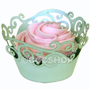 Cupcake Wrapper - Light Green Swirls Decorative Lace 