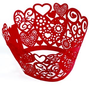 Red Hearts Laser Cut Cupcake Wrappers