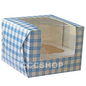 Blue Gingham Single Cupcake Box with Insert