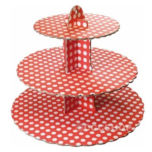 Red and White Spot 3 Tier Cupcake Stand-CP-9106-30
