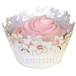 Cupcake Wrappers White Flowers Decorative Lace 