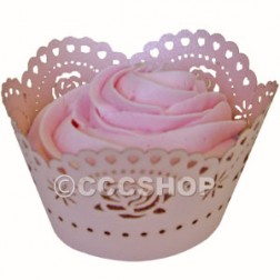 Pink Rose Cupcake Wrapper Decorative Lace 