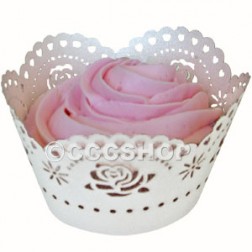 White Rose Cupcake Wrapper Decorative Lace 
