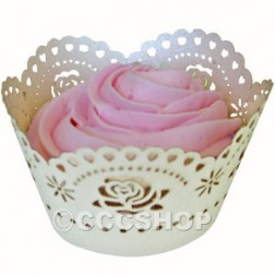 Ivory Rose Cupcake Wrapper Decorative Lace 