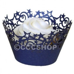 Midnight Blue Stars Cupcake Wrapper Decorative Lace 