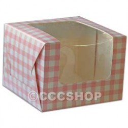 Pink Gingham Single Cupcake Box with Insert