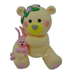 Teddy Bear with Pink Rabbit Claydough Cake Decoration