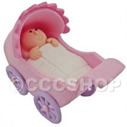 Baby Girl in Pink Pram - Claydough Cake Decoration