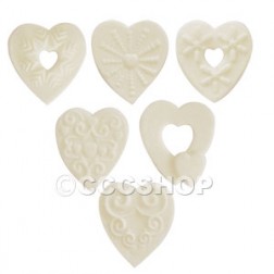 12  White Textured Hearts Cake Decorations
