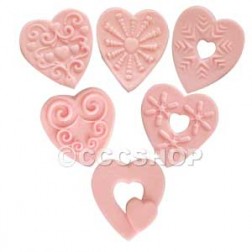 12 Pink Textured Hearts Cake Decorations