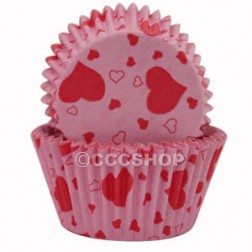 Pink with Red Heart Muffin Cupcake Cases
