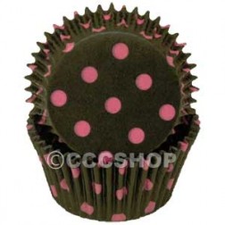 500 Black and Pink Spotty Cupcake Cases